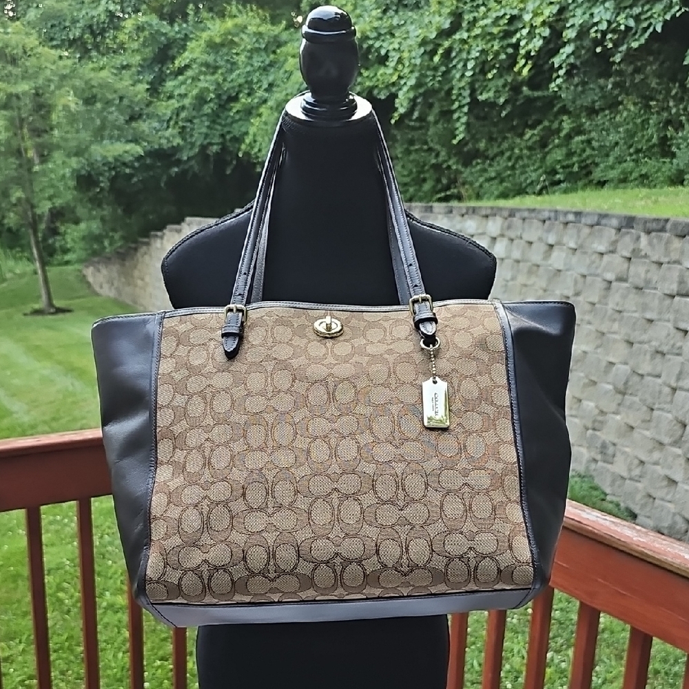 Coach Brown and Black Signature Tote Bag